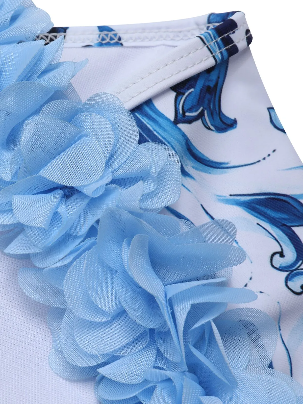 1930s Blue And White Porcelain Print One-Piece Swimsuit