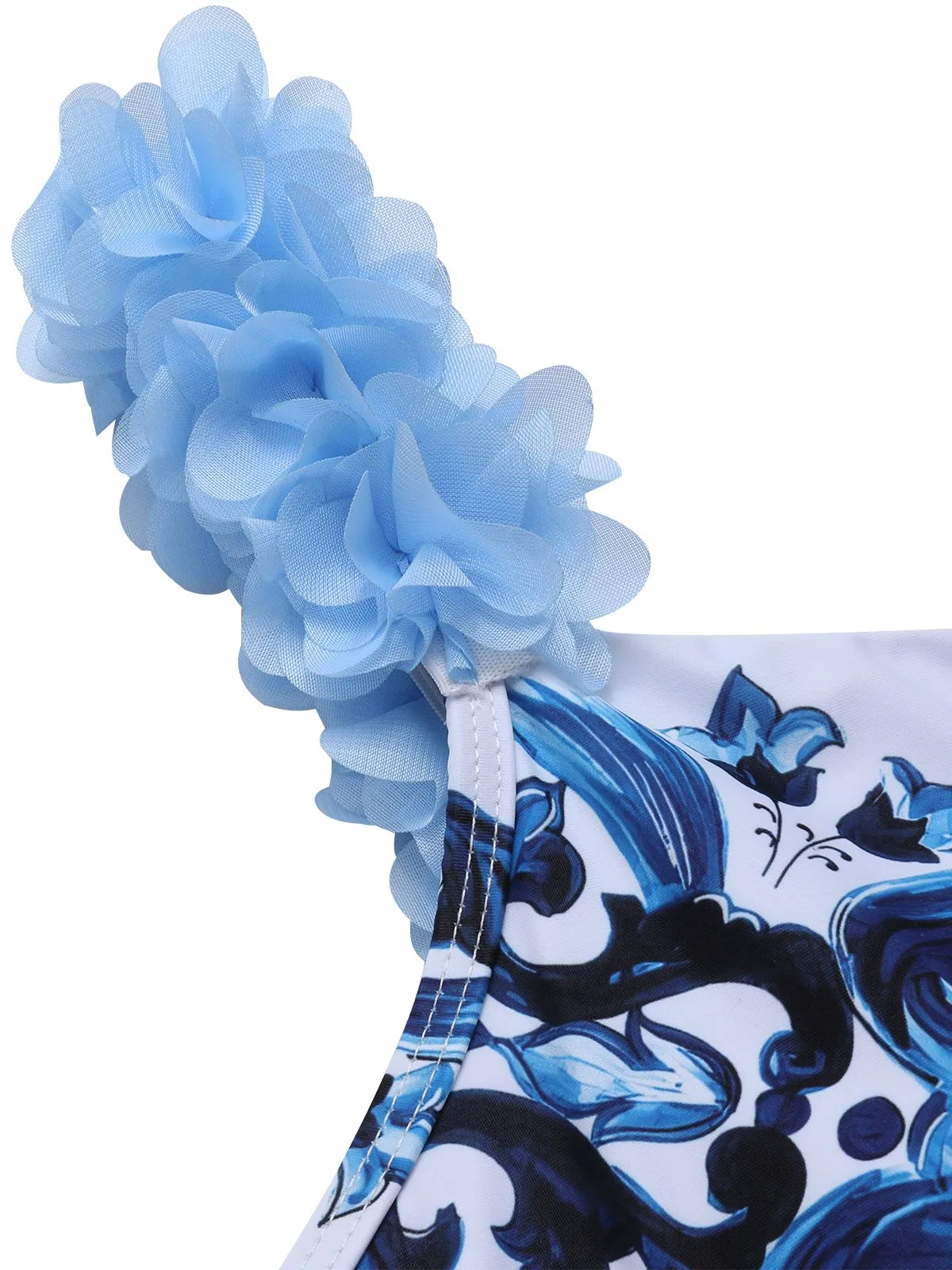 1930s Blue And White Porcelain Print One-Piece Swimsuit