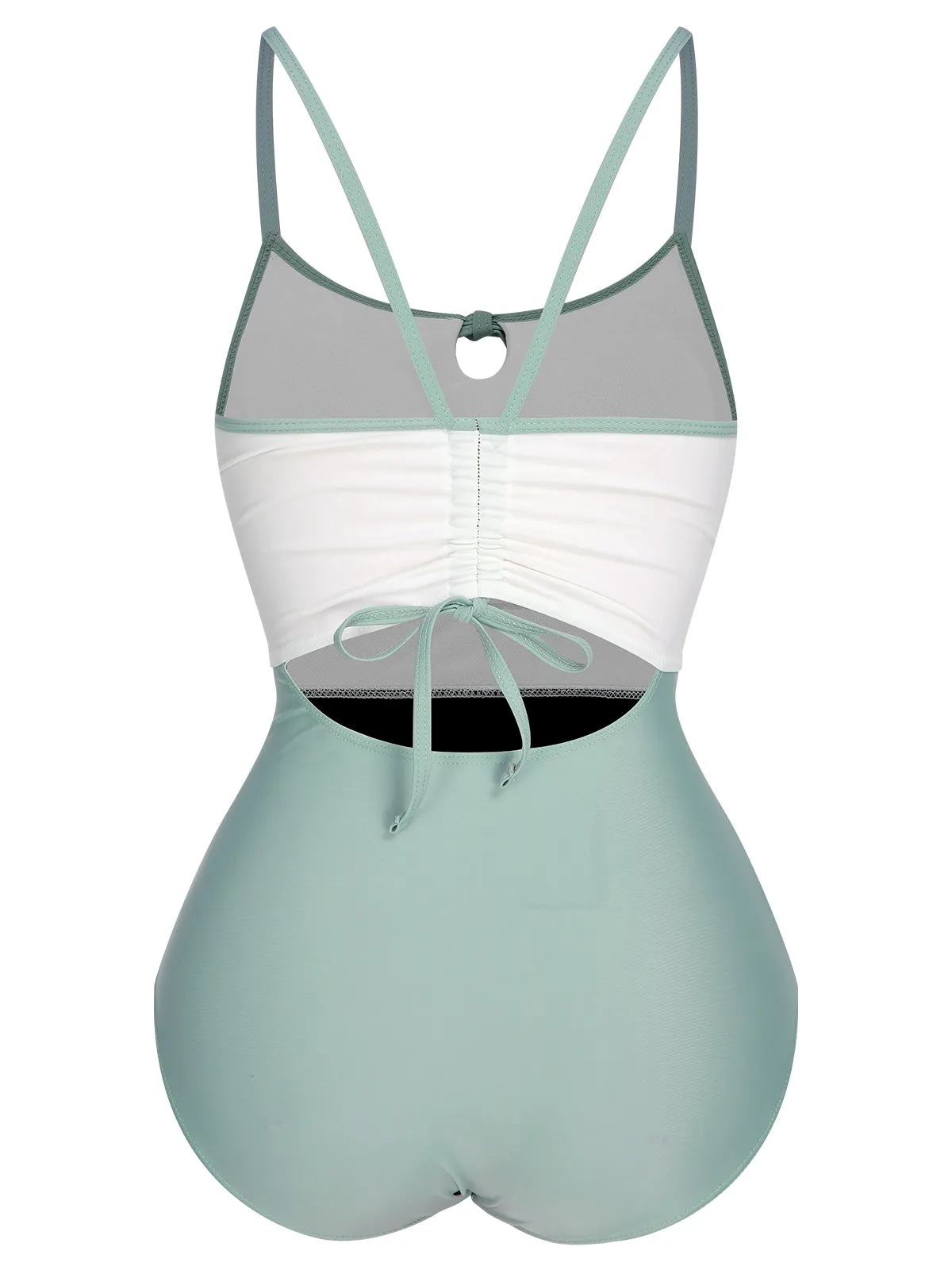 1950s Color Contrast BowKnot Strap Swimsuit
