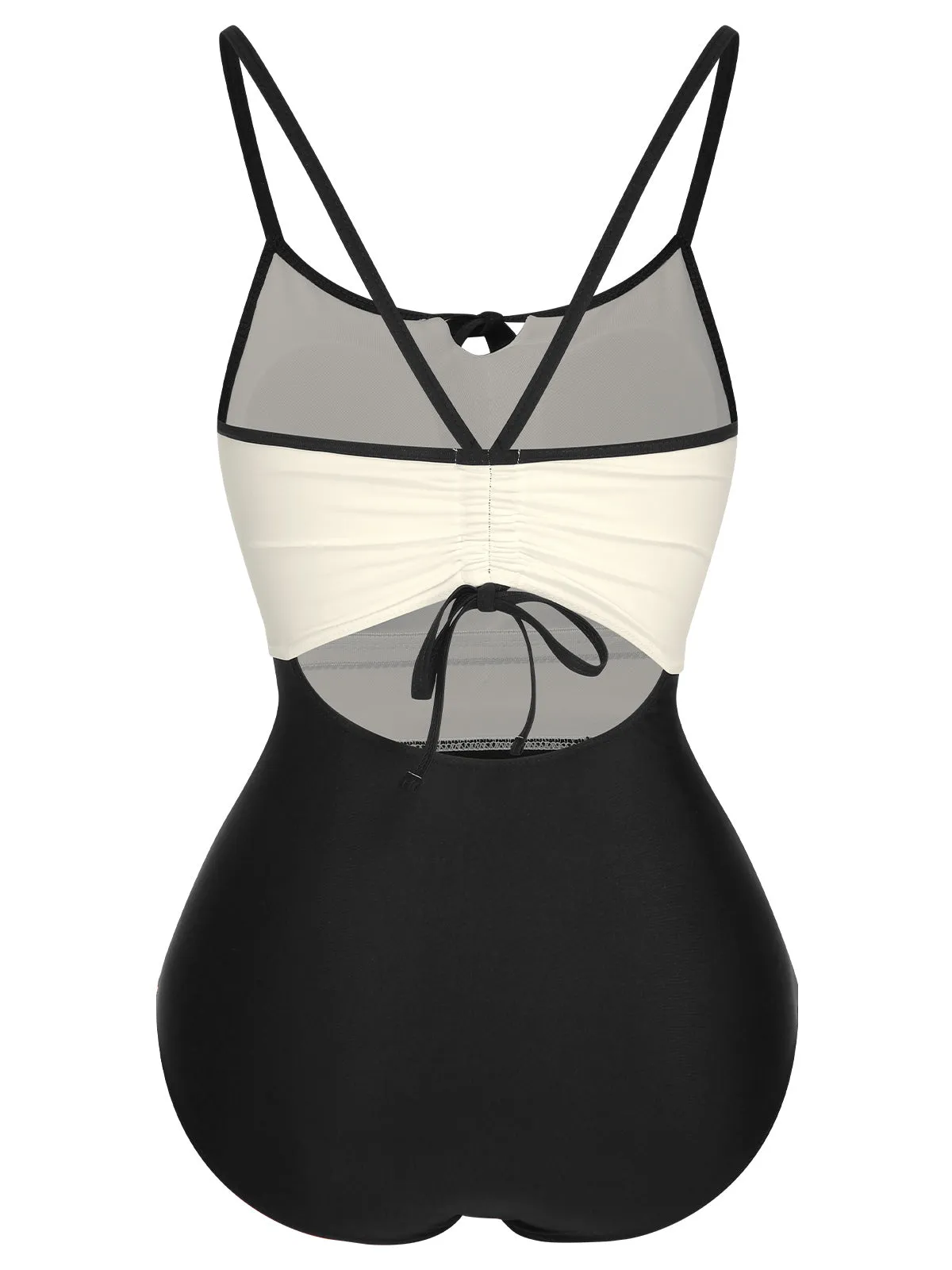 1950s Color Contrast BowKnot Strap Swimsuit