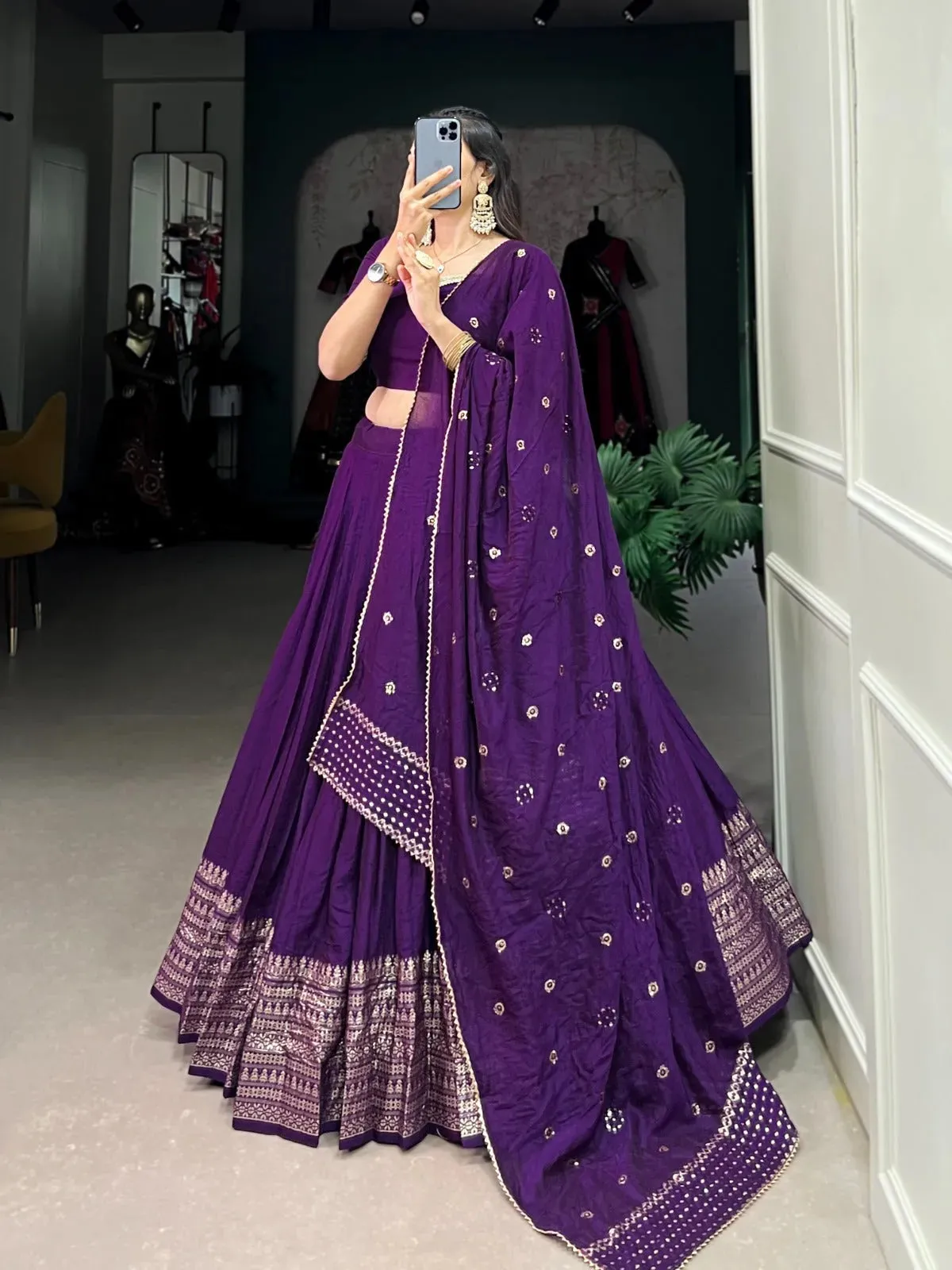 Amazing Pure Chanderi Embellished Lehenga Choli
