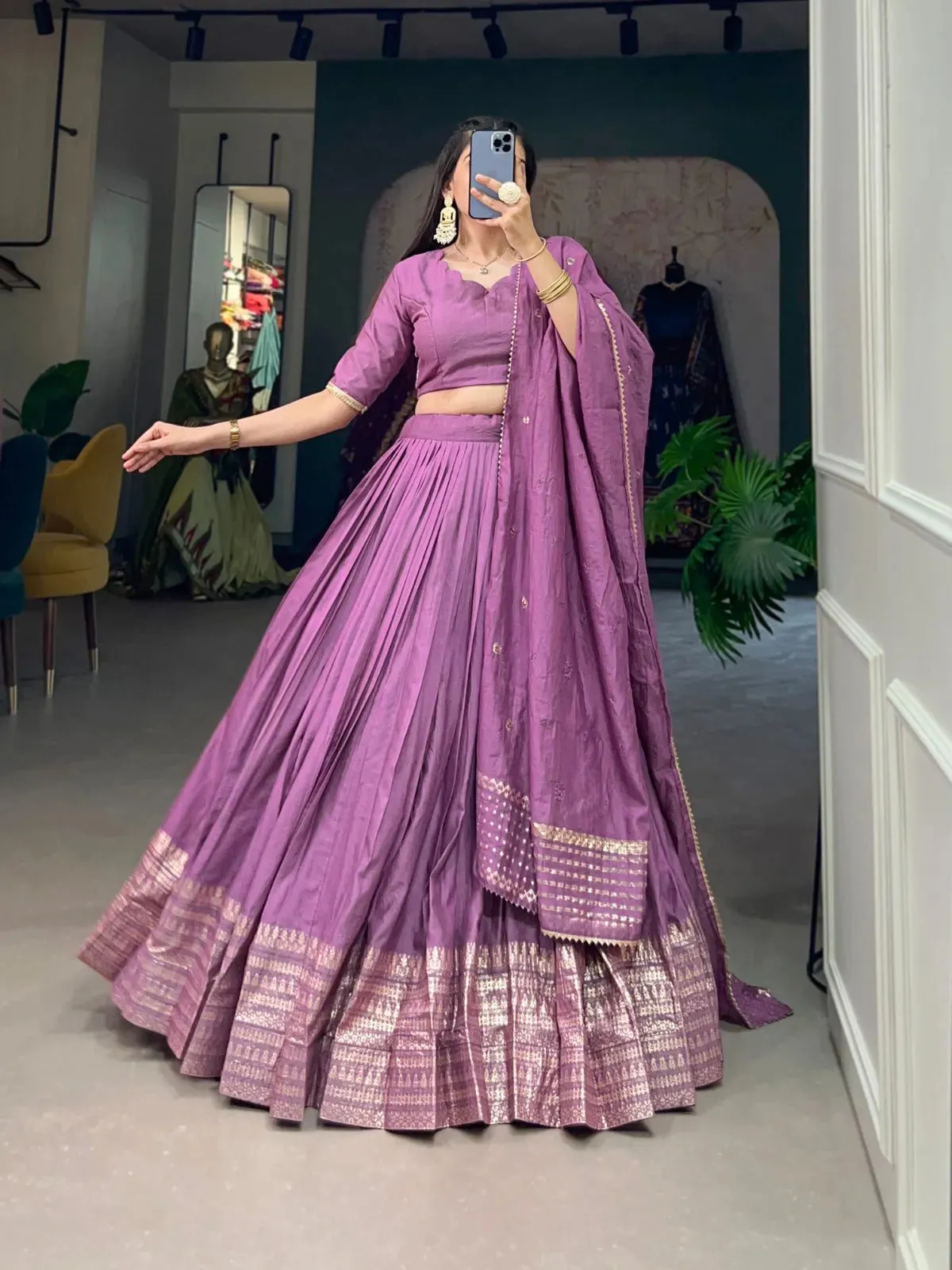 Amazing Pure Chanderi Embellished Lehenga Choli