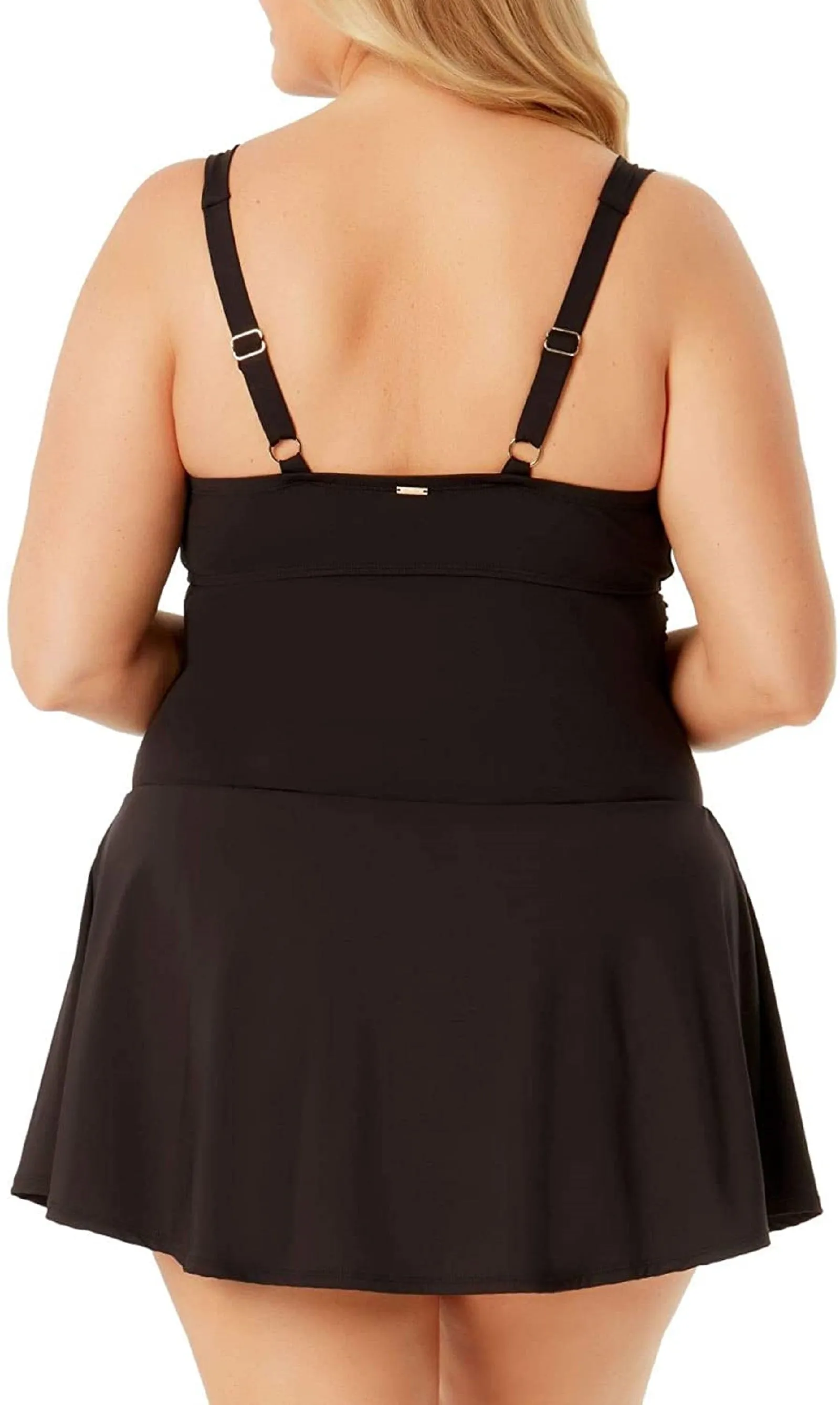Anne Cole Plus Women's V-Neck Ruched Underwire Swimdress, Black, 20W