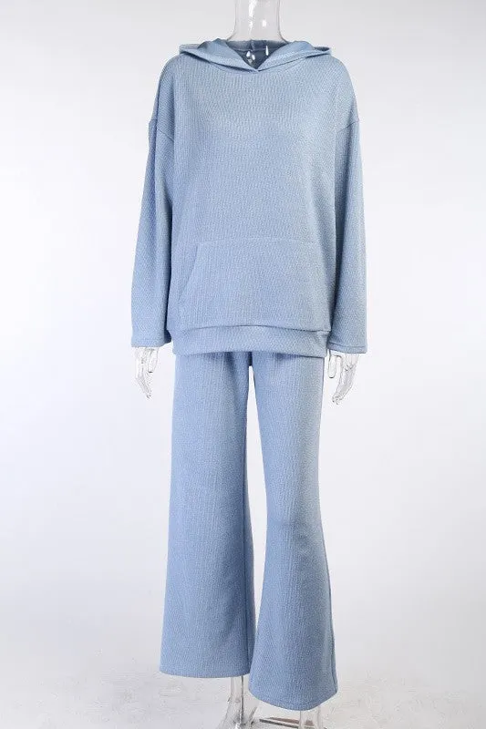 Baby Blue Loungewear Knitted Hoodie And Pants 2pc Set