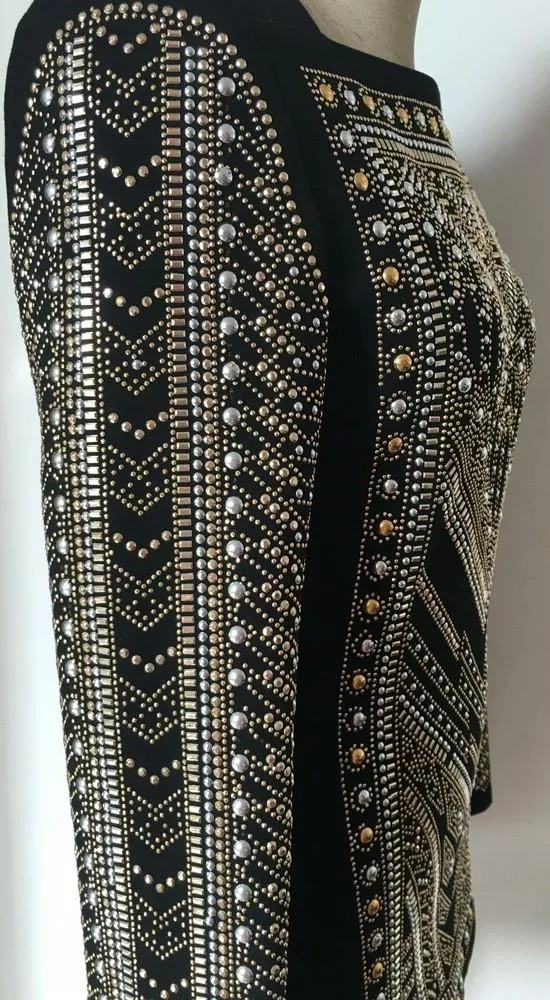 Bead-Embellished Black Long-Sleeve Top