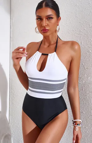 Black & White Cutout Striped Swimsuit
