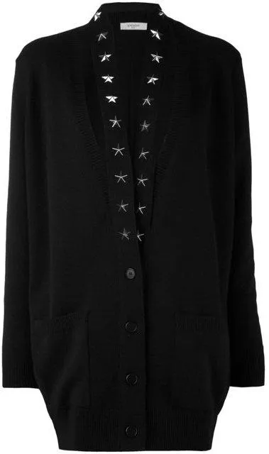 Black Star-Trim Cardigan Sweater
