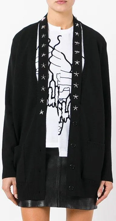 Black Star-Trim Cardigan Sweater