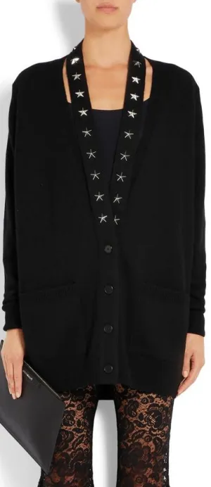 Black Star-Trim Cardigan Sweater