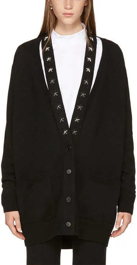 Black Star-Trim Cardigan Sweater