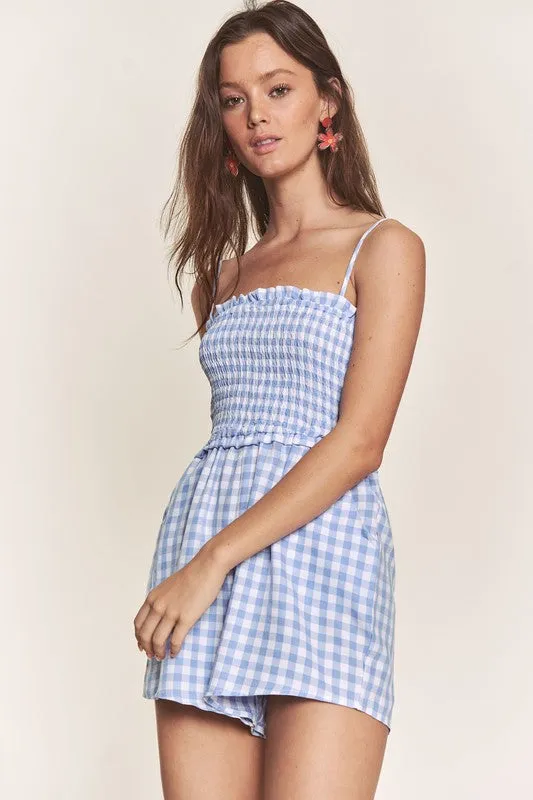 Blue Gingham Smocked Romper