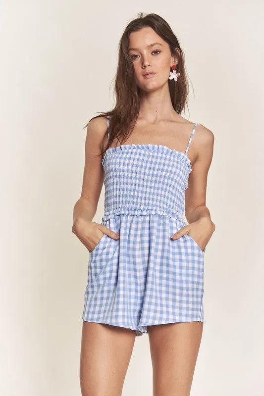 Blue Gingham Smocked Romper