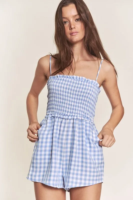 Blue Gingham Smocked Romper
