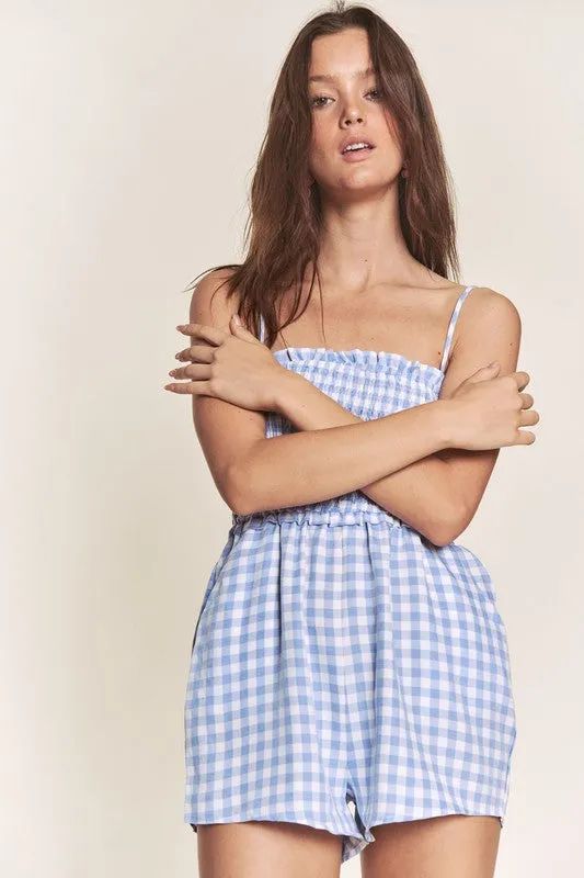 Blue Gingham Smocked Romper