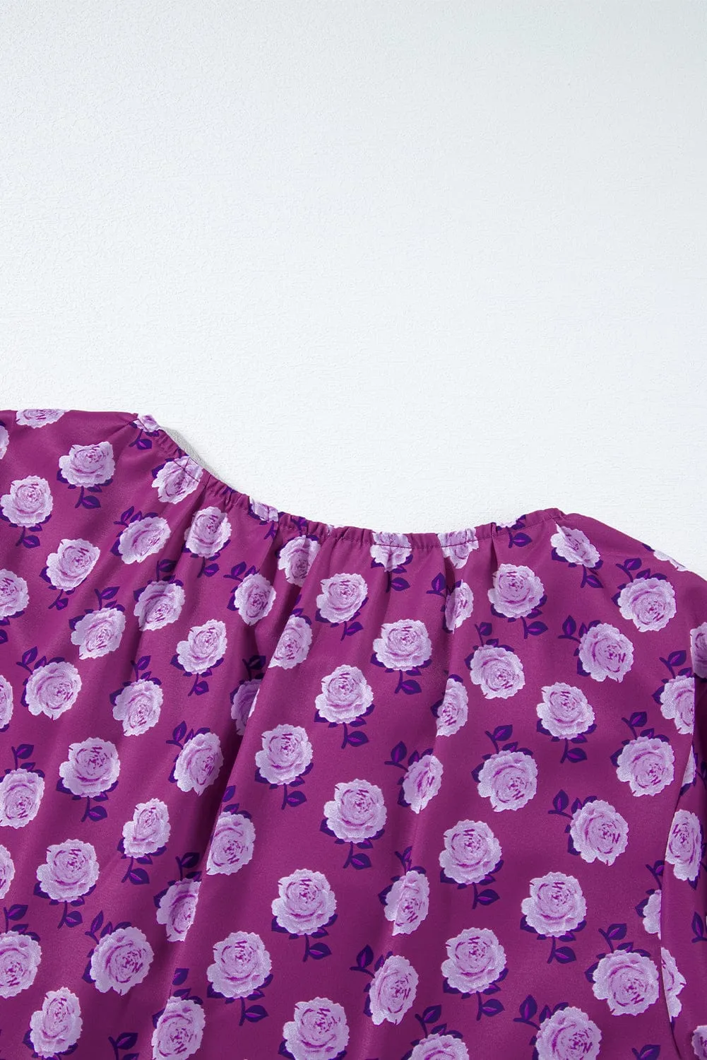 Bohemian Purple Printed Maxi Dress with Puff Sleeves