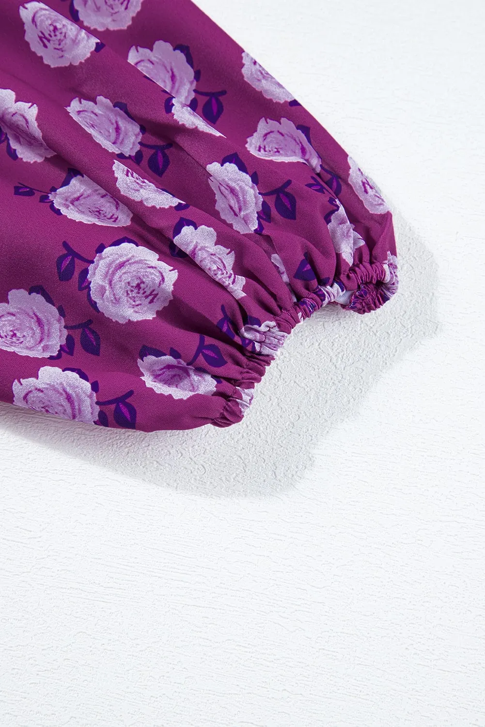 Bohemian Purple Printed Maxi Dress with Puff Sleeves