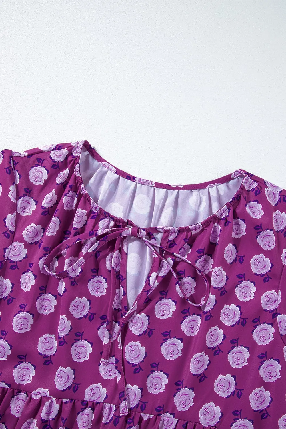 Bohemian Purple Printed Maxi Dress with Puff Sleeves
