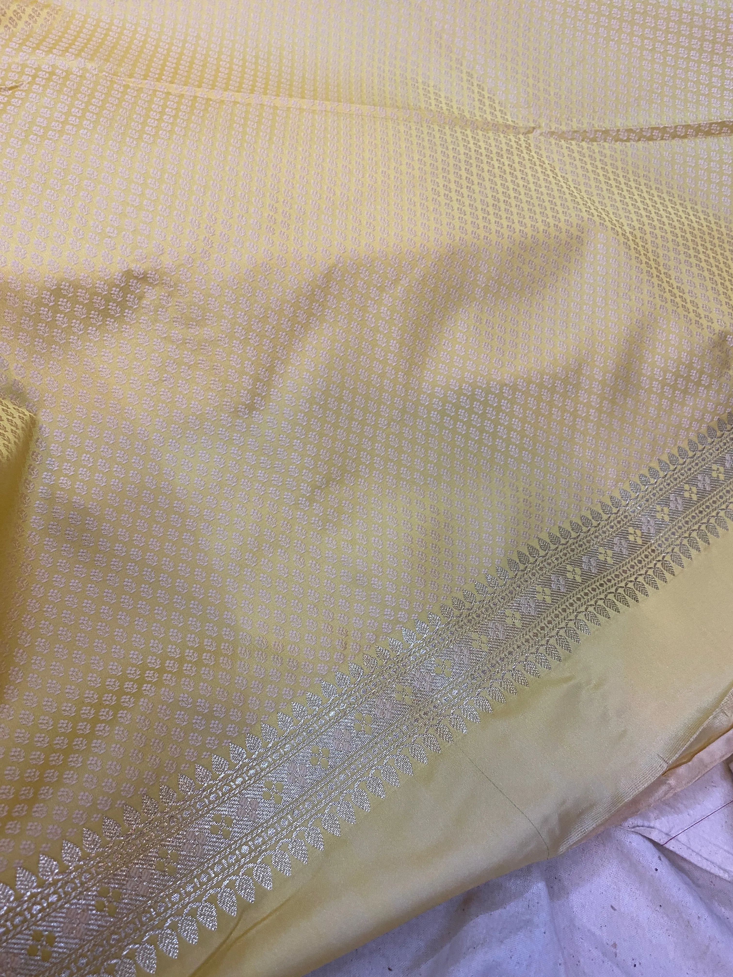 Bright Radiance: Lemon Yellow Pure Banarasi Silk Saree