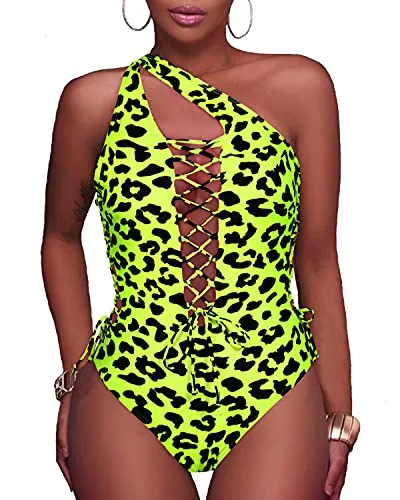 Chic Criss Cross Thong One Piece Swimsuits-Yellow Leopard