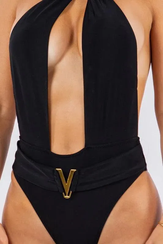 Deep Open with Belt Swimsuit