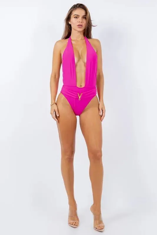 Deep Open with Belt Swimsuit