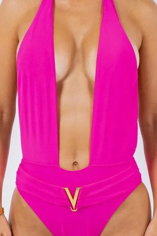 Deep Open with Belt Swimsuit