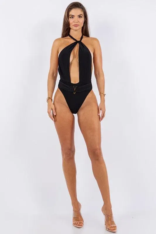 Deep Open with Belt Swimsuit
