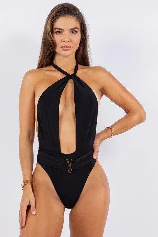Deep Open with Belt Swimsuit