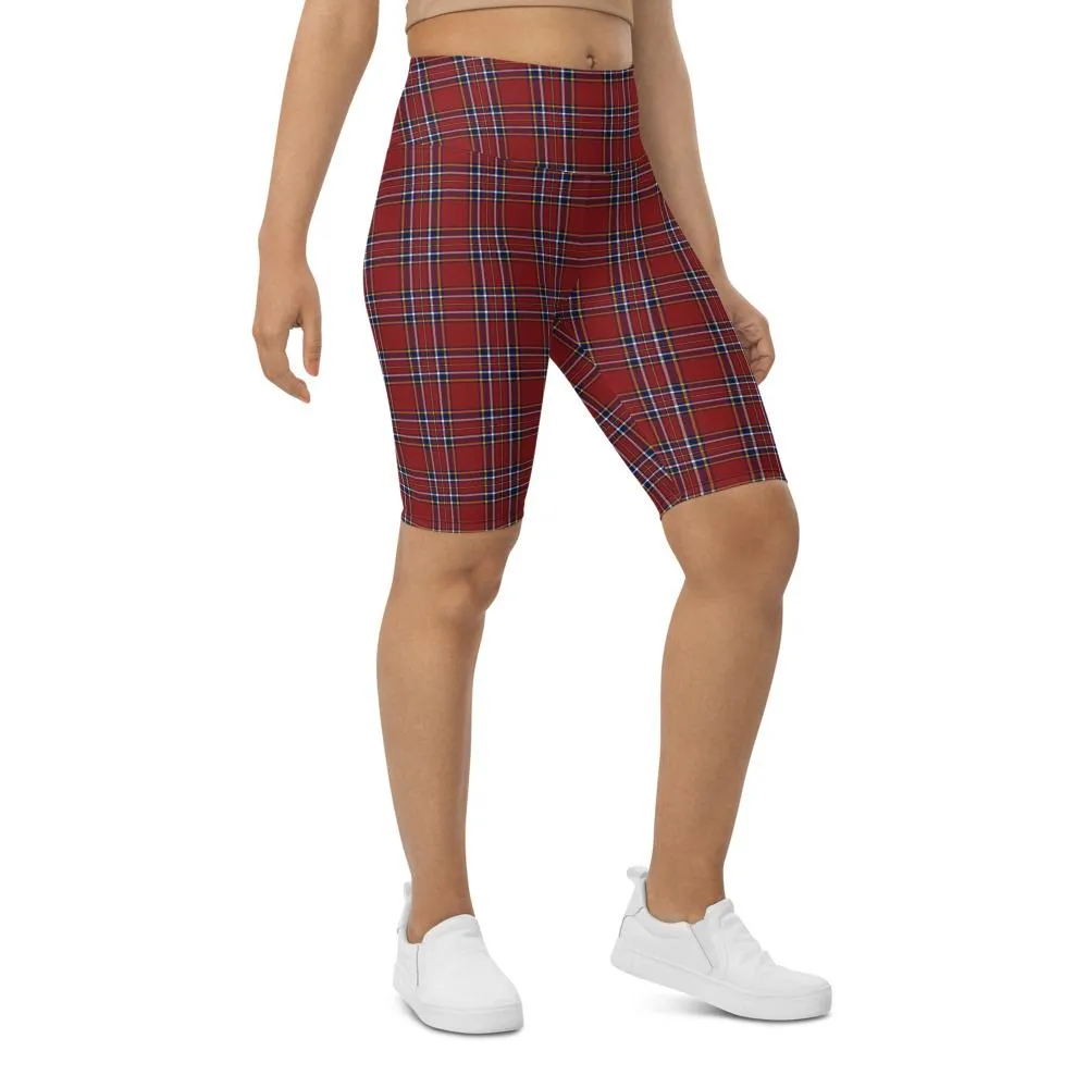 Deep Red Tartan Bike Shorts