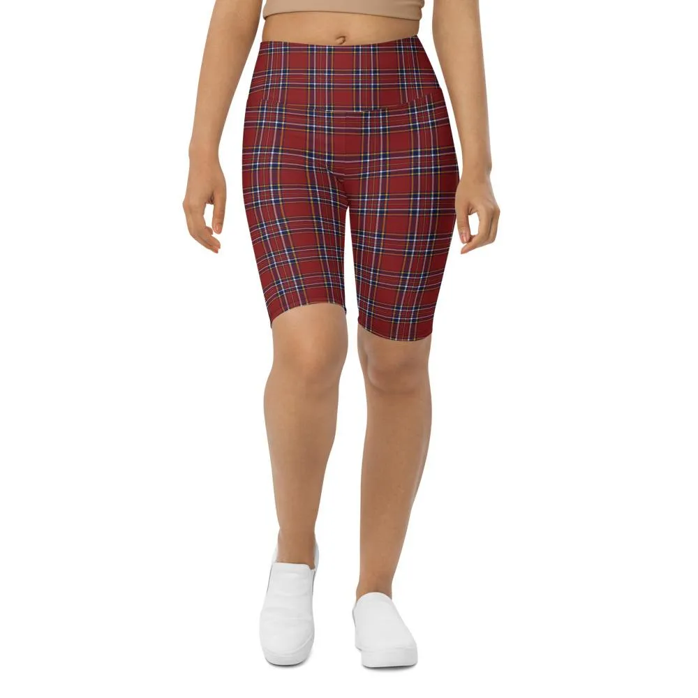 Deep Red Tartan Bike Shorts