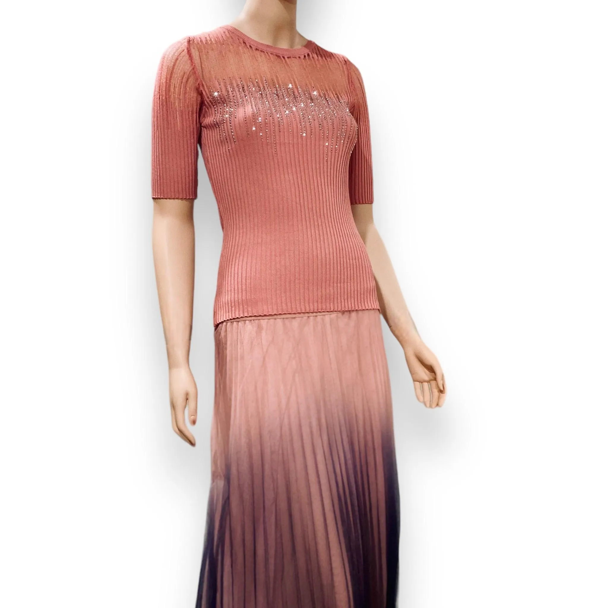 Elegant Pink Embellished Illusion Top
