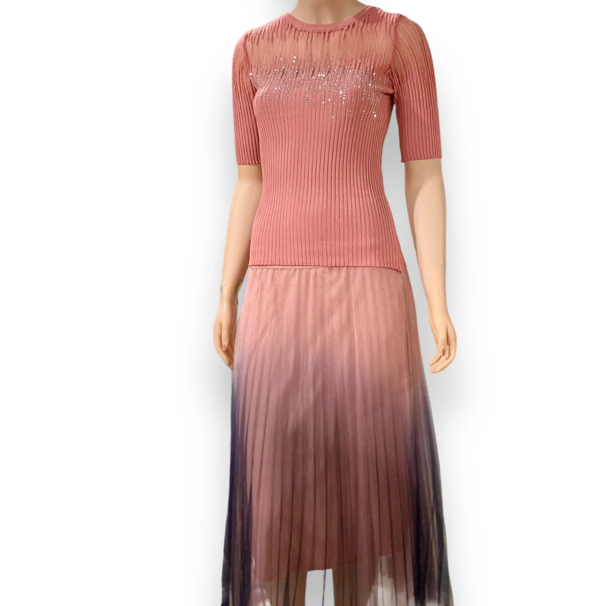 Elegant Pink Embellished Illusion Top