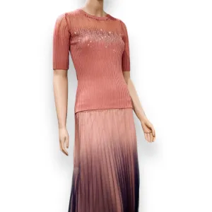 Elegant Pink Embellished Illusion Top