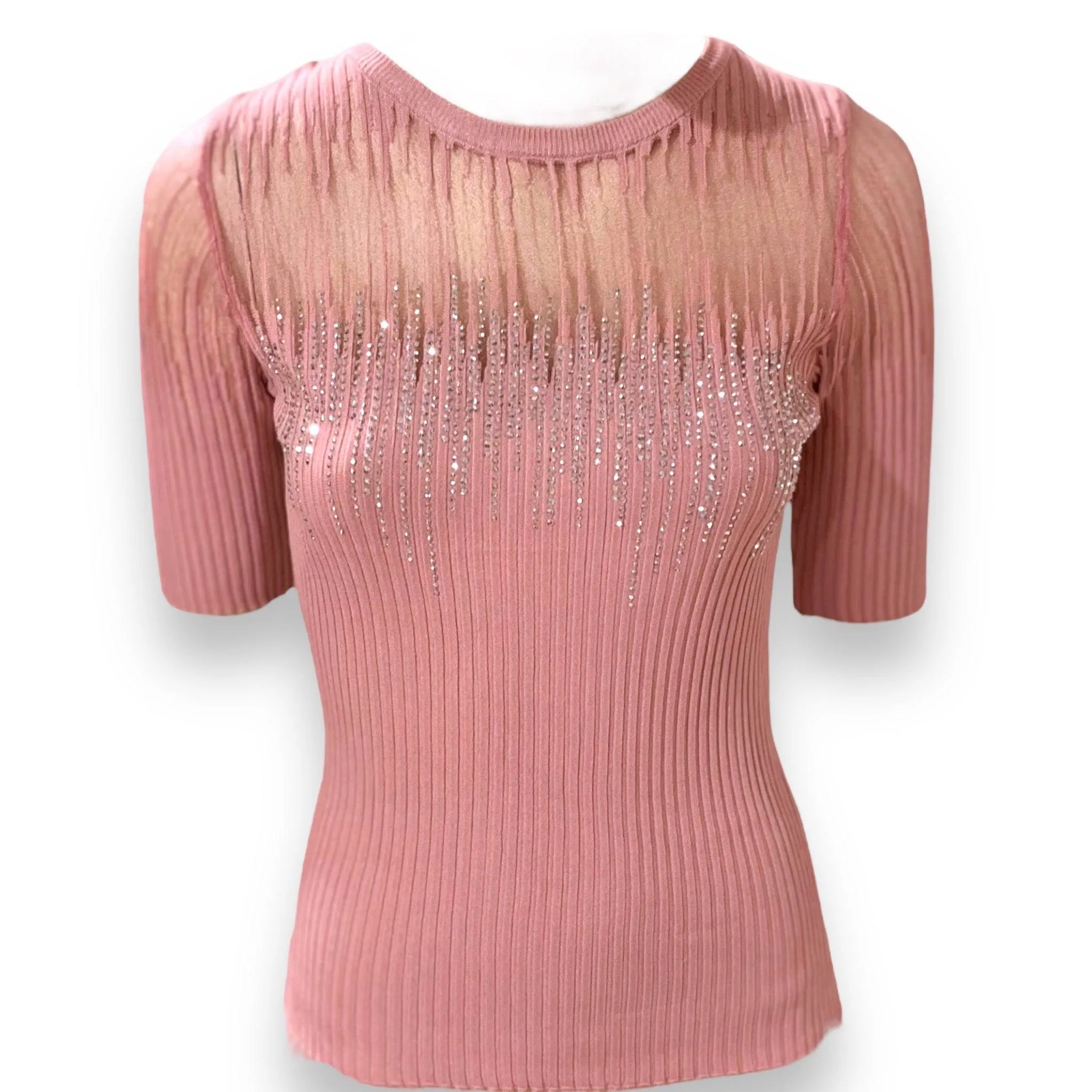 Elegant Pink Embellished Illusion Top