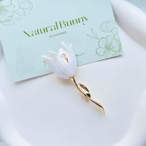Elegant White Tulip Brooch