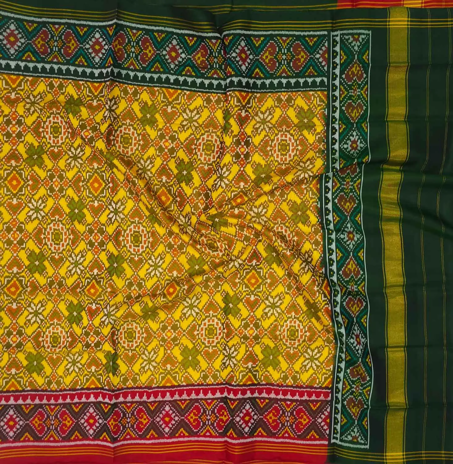 Exquisite Yellow Semi Patan Patola Handloom Silk Dupatta