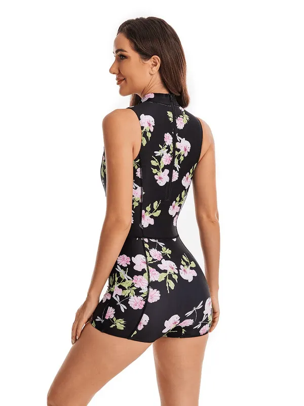 Fashionable Elastic One-Piece Swimsuit for Women with Floral Print - SF1258