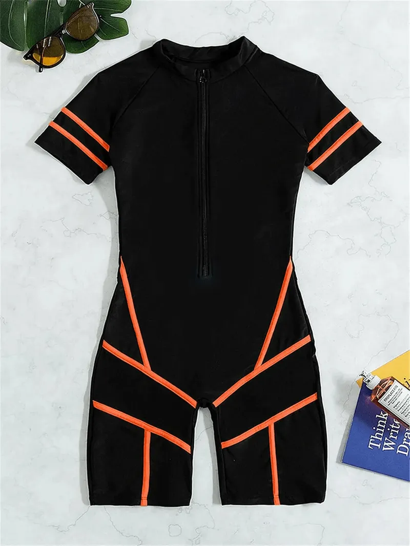 Fashionable Women's One Piece Swimsuit with Front Zipper - SF1579