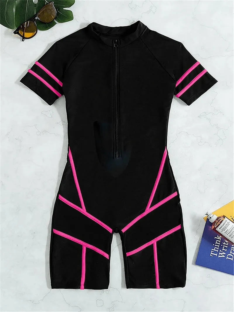 Fashionable Women's One Piece Swimsuit with Front Zipper - SF1579