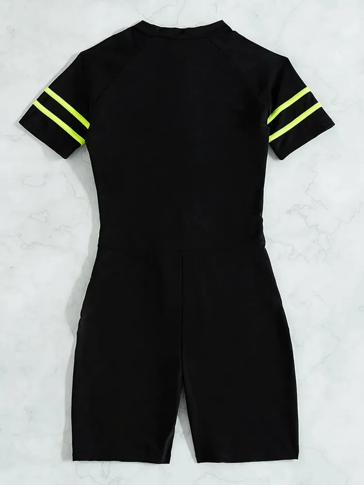 Fashionable Women's One Piece Swimsuit with Front Zipper - SF1579
