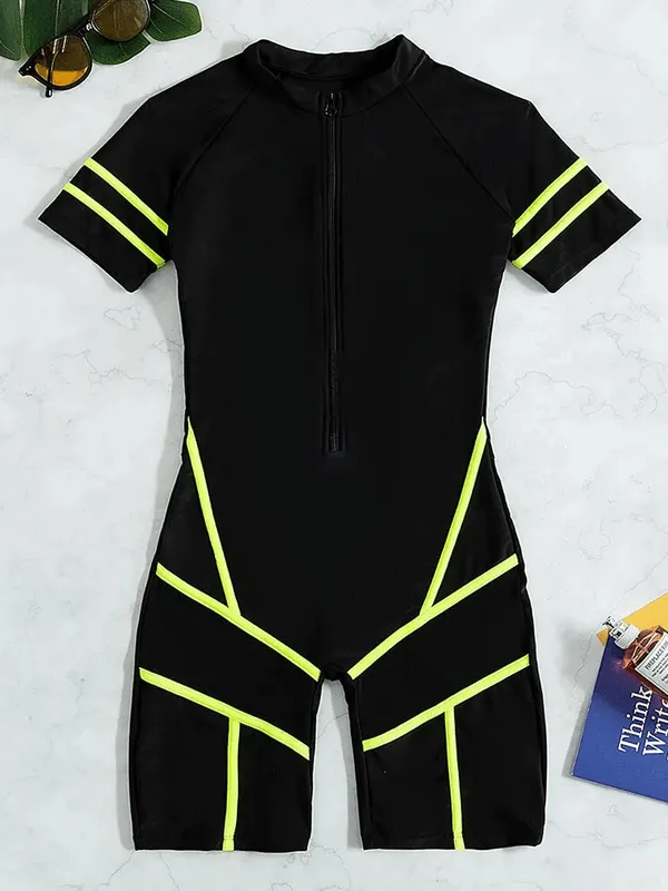 Fashionable Women's One Piece Swimsuit with Front Zipper - SF1579