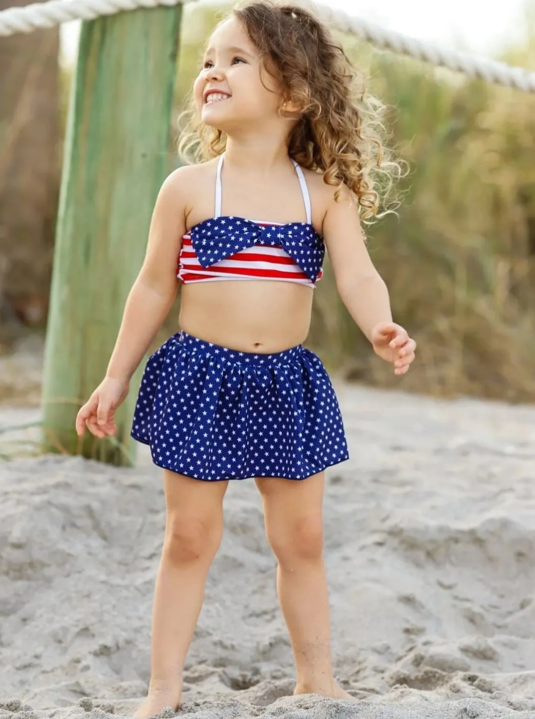 Girls American Beauty Two Piece Swimsuit with Headband