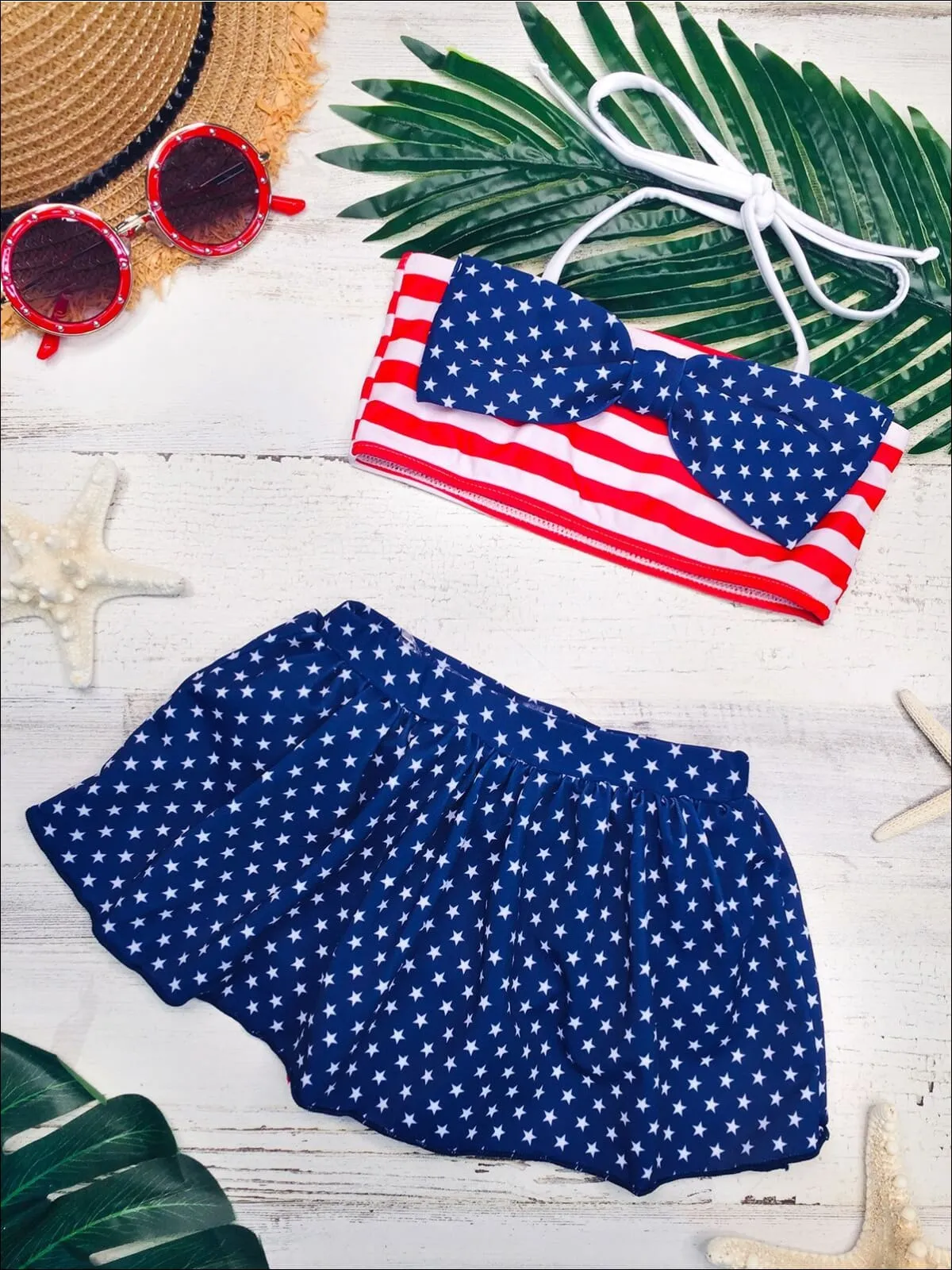 Girls American Beauty Two Piece Swimsuit with Headband