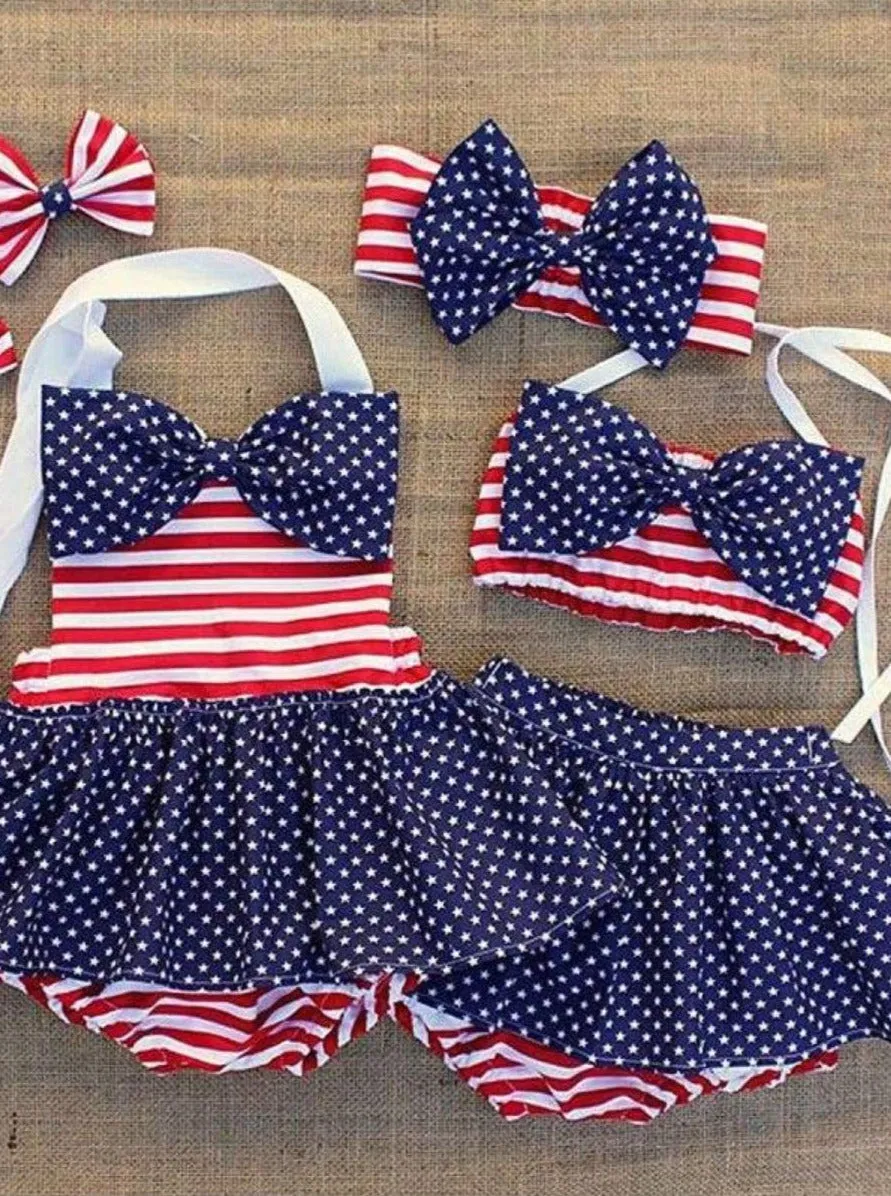 Girls American Beauty Two Piece Swimsuit with Headband