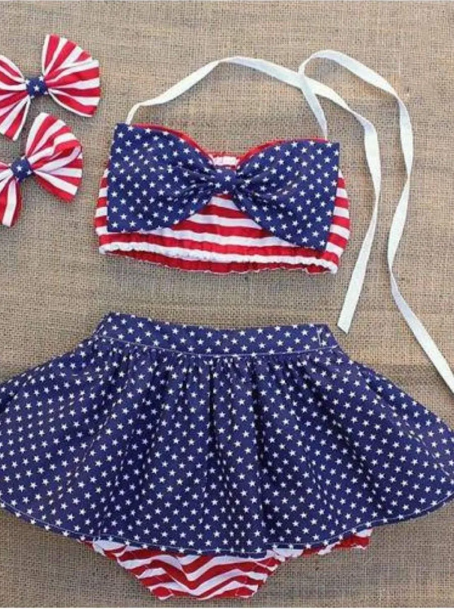 Girls American Beauty Two Piece Swimsuit with Headband