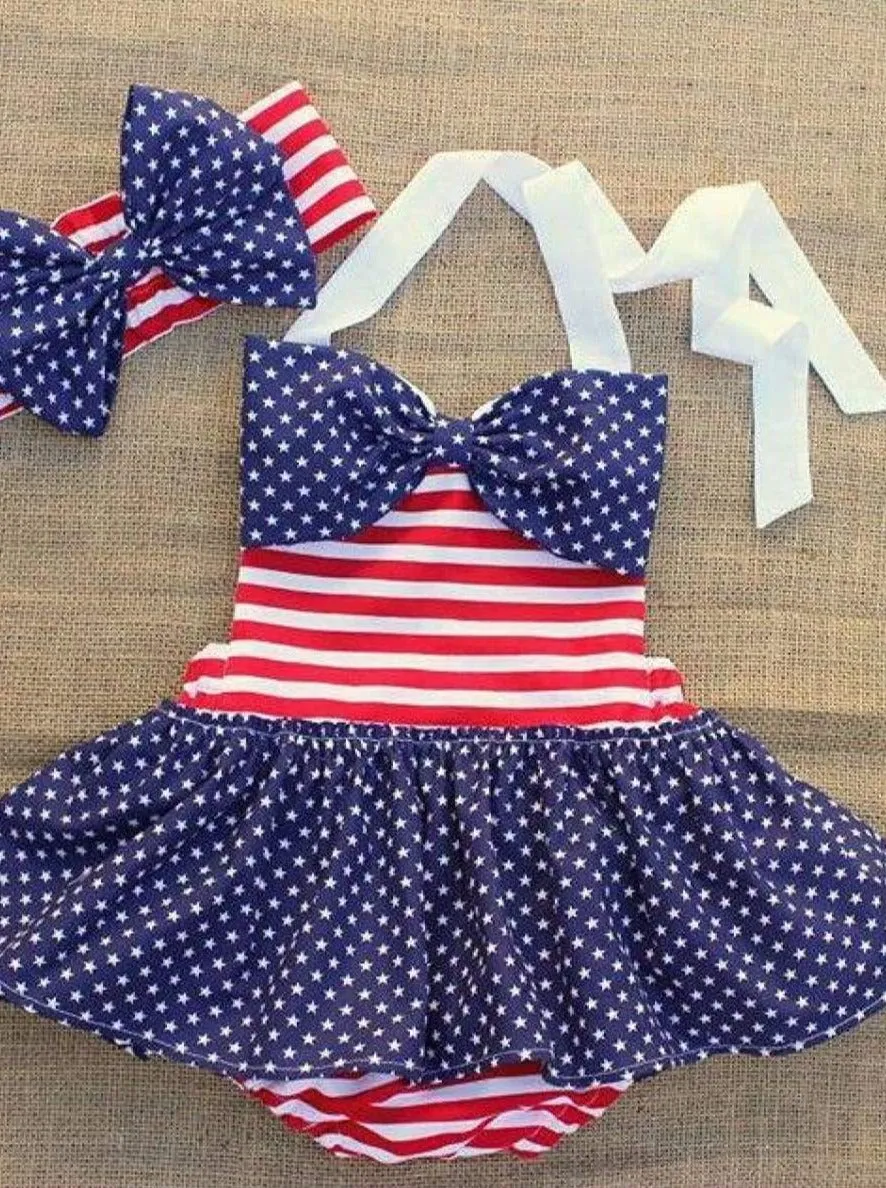 Girls American Beauty Two Piece Swimsuit with Headband