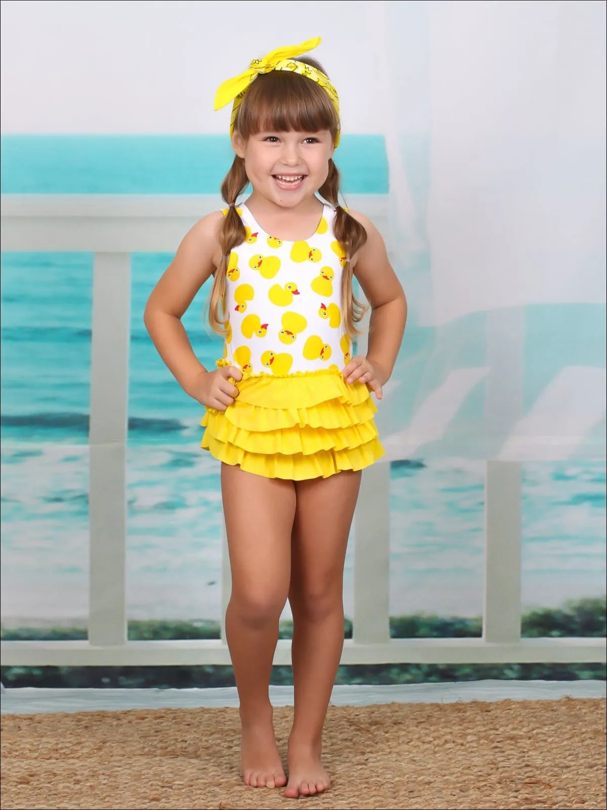 Girls Duckies in the Sea One Piece Swimsuit