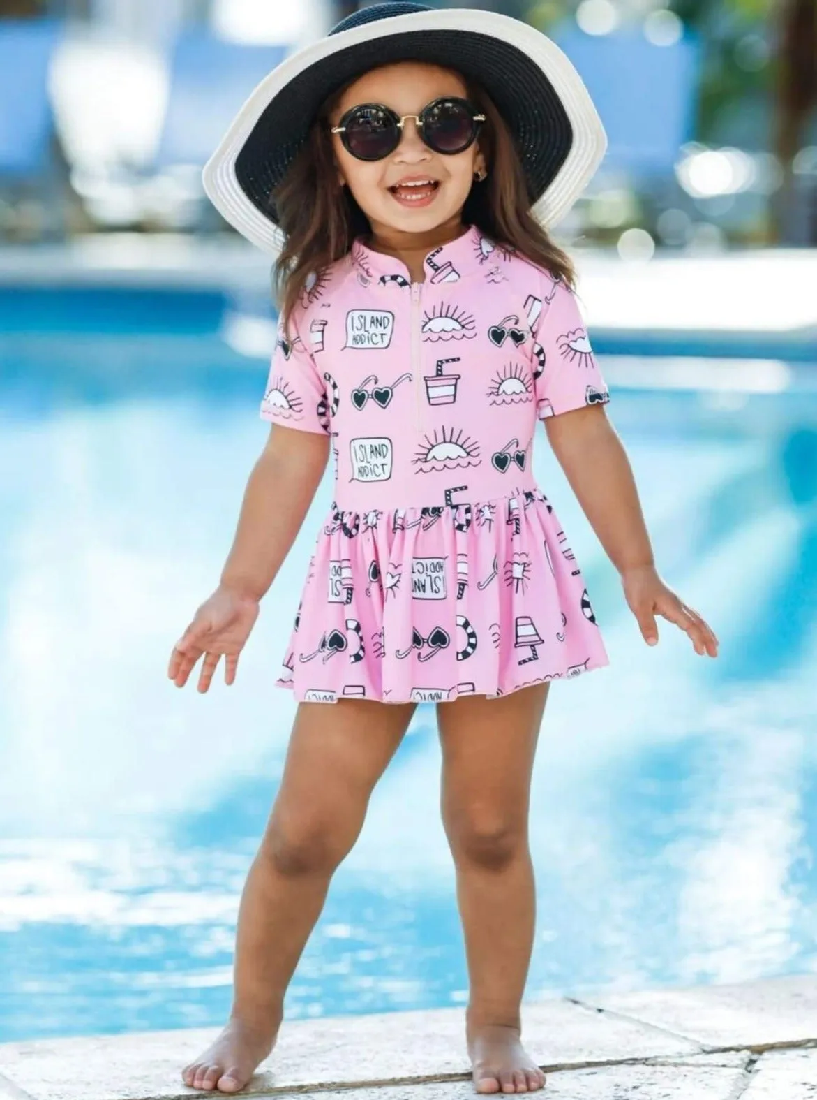 Girls Island Sunsets Rash Guard One Piece Swimsuit