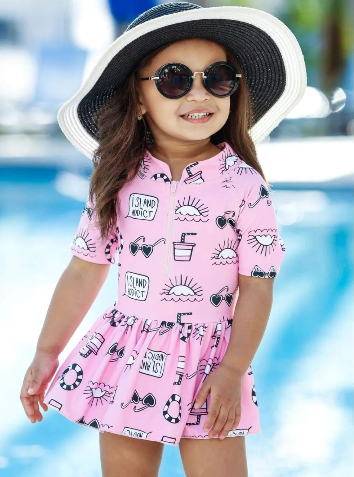 Girls Island Sunsets Rash Guard One Piece Swimsuit