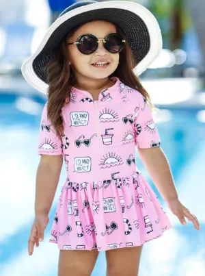 Girls Island Sunsets Rash Guard One Piece Swimsuit